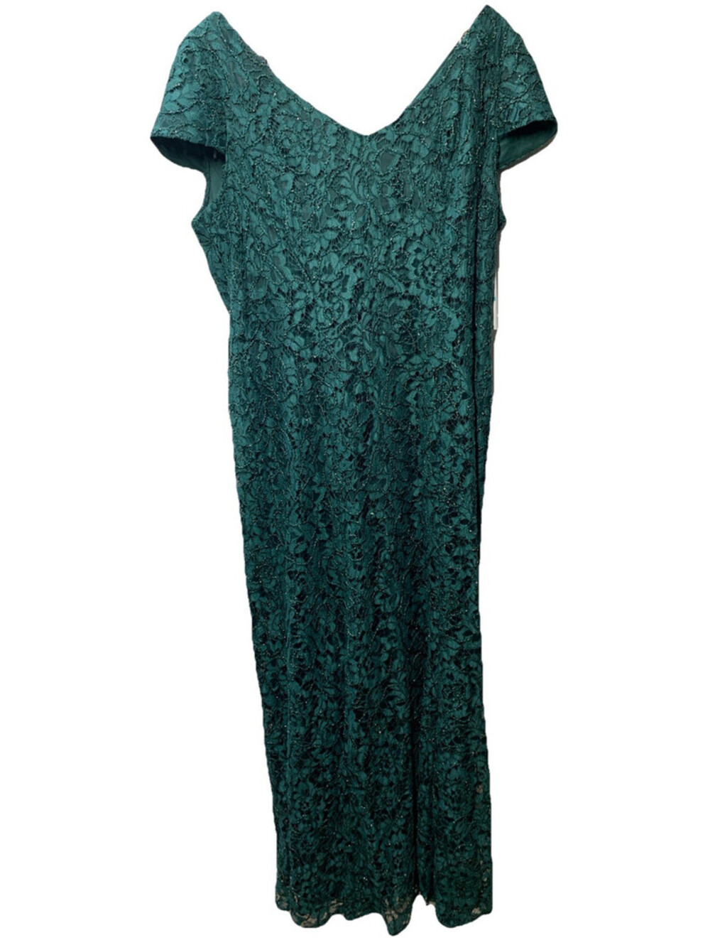 Alex Evenings Women's Long Rosette Dress Short Sleeves Hunter Green Size 16